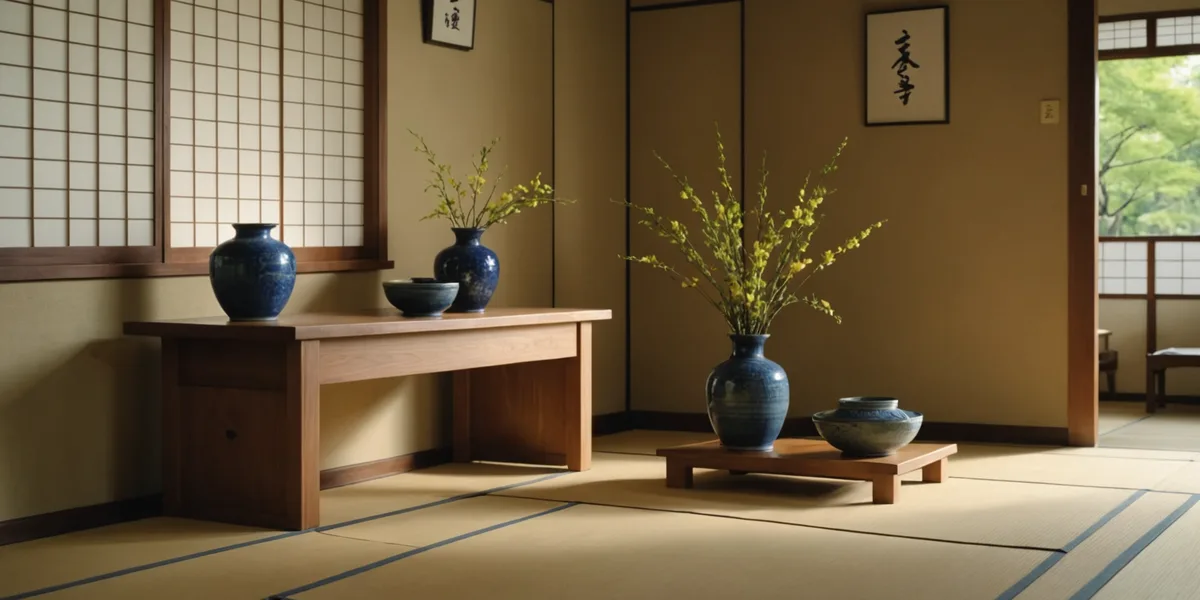 Ryokan front desk with natural light and traditional interior